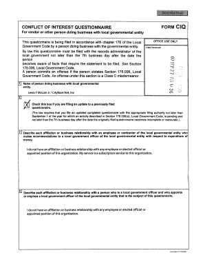 Conflict of Interest Questionnaire Form CIQ