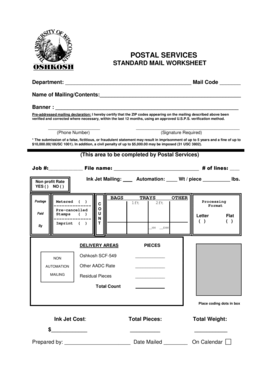 USPS Standard Mail Worksheet