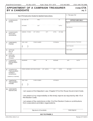 Texas Campaign Treasurer Appointment Form CTA