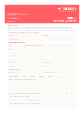 Middlesea Insurance Claim Form