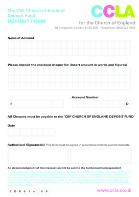 Church of England Deposit Form