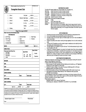 Canadian Kennel Club Conformation Entry Form
