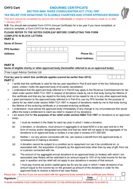 CHY3 Enduring Certificate for Tax Relief on Donations