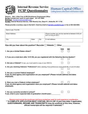 IRS FCIP Questionnaire