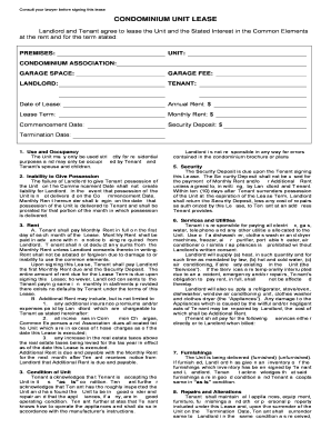 Condominium Unit Lease Agreement