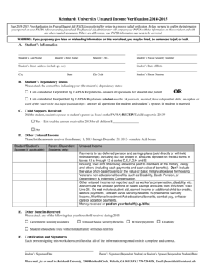 Reinhardt University Untaxed Income Verification 2014-2015