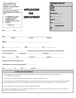 Arrow Security Employment Application