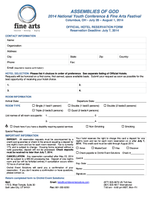 Assemblies of God Hotel Reservation Form