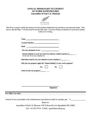 Annual Missionary Statement of Work Expenditures