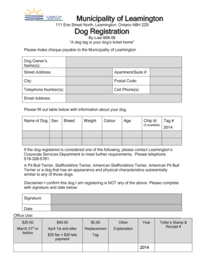 Leamington Dog Registration Form