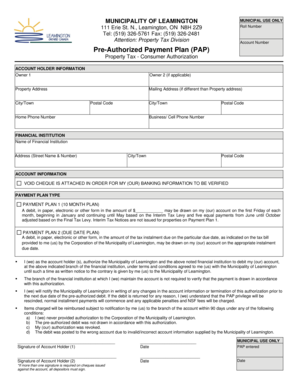 Municipality of Leamington Property Tax Pre-Authorized Payment Plan