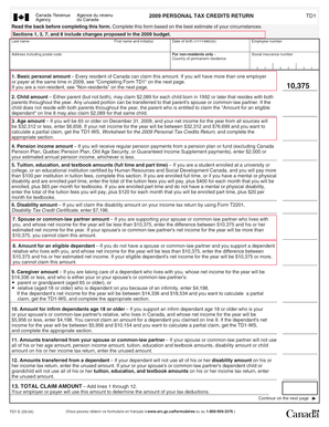 2009 Canada Personal Tax Credits Form TD1