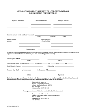 Application for Replacement of Lost Airman Certificate