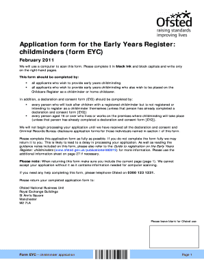 Early Years Register Childminder Application Form EYC