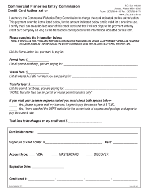 Alaska Commercial Fisheries Credit Card Authorization