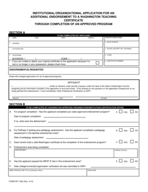 Washington Teaching Certificate Endorsement Application