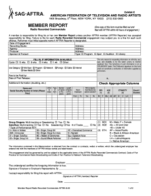 AFTRA Member Report for Radio Recorded Commercials