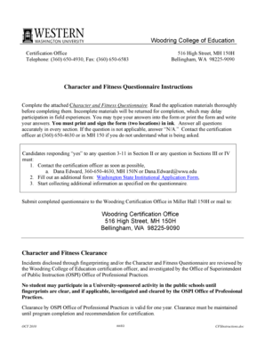 Character and Fitness Questionnaire