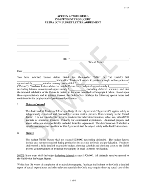 SAG Independent Producers Ultra Low Budget Letter Agreement