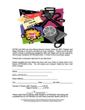 AFTRA SAG Discount Movie Tickets Order Form