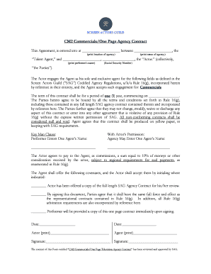 SAG CM2 Commercials Agency Contract