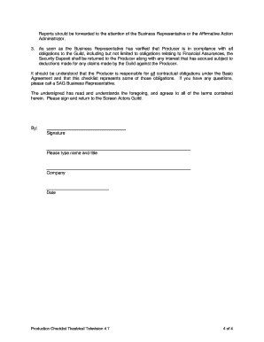 Theatrical/Television Production Checklist