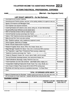 Theatrical Professional Expense Form