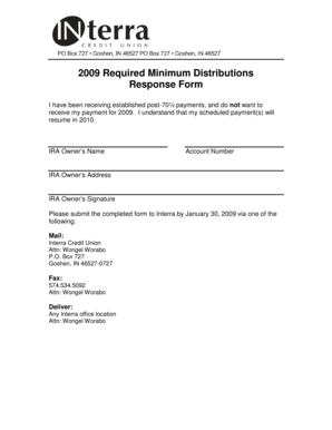 2009 Required Minimum Distributions Response Form