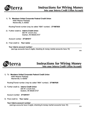 Instructions for Wiring Money