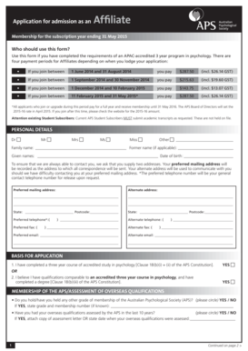 Australian Psychological Society Affiliate Membership Application
