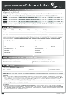 Professional Affiliate Membership Application