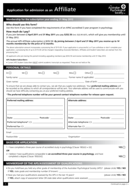 Australian Psychological Society Affiliate Membership Application