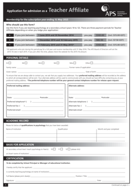 Teacher Affiliate Membership Application