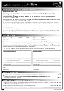Australian Psychological Society Affiliate Membership Application