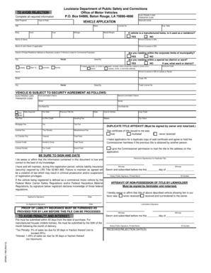 Louisiana Vehicle Application for Title and Registration
