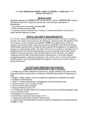 Louisiana Duplicate Driver's License Application