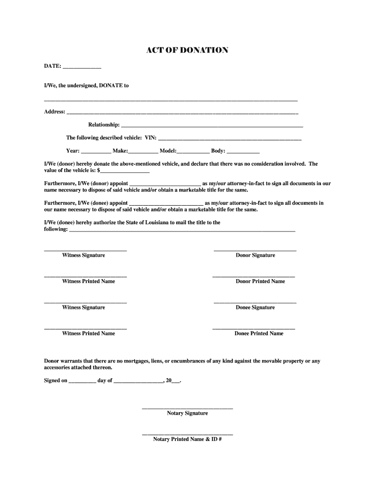 Printable Act Of Donation Form Louisiana Fill Online, Printable