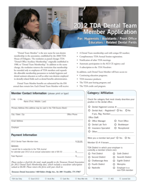 2012 TDA Dental Team Member Application
