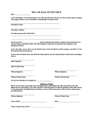 Bill of Sale of Movable