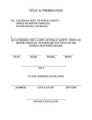 Louisiana Vehicle Title Authorization Form