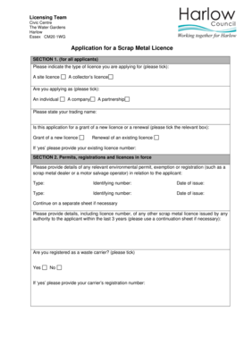 Application for a Scrap Metal Licence