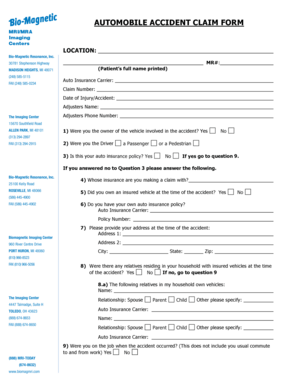 Automobile Accident Claim Form