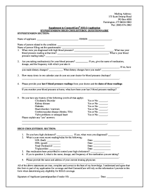 ConnectiCare Hypertension High Cholesterol Questionnaire