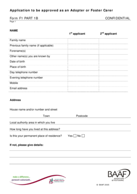 Adoption and Foster Care Application Form F1 Part 1B