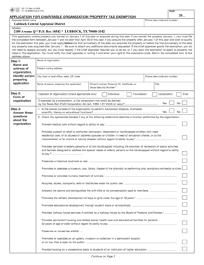Texas Charitable Organization Property Tax Exemption Application