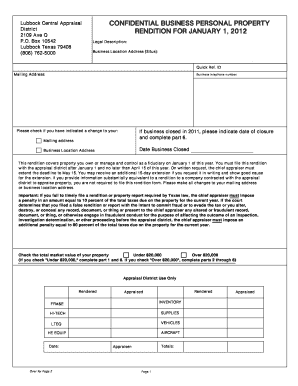 Texas Business Personal Property Rendition Form