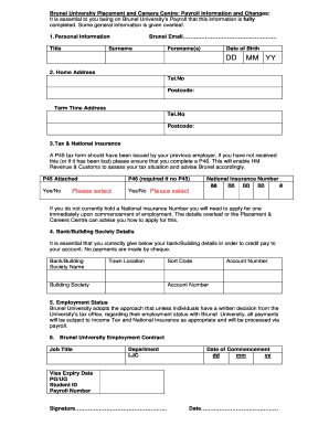 Payroll Information Sheet - Brunel University - brunel ac