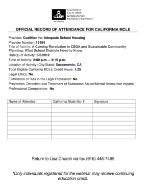 California MCLE Attendance Record