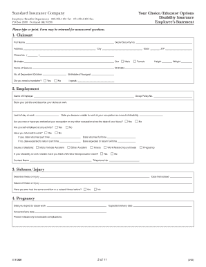 Standard Insurance Long Term Disability Claim Form