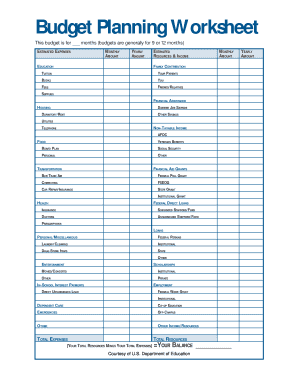 Entrance Counseling Budget Planning Worksheet
